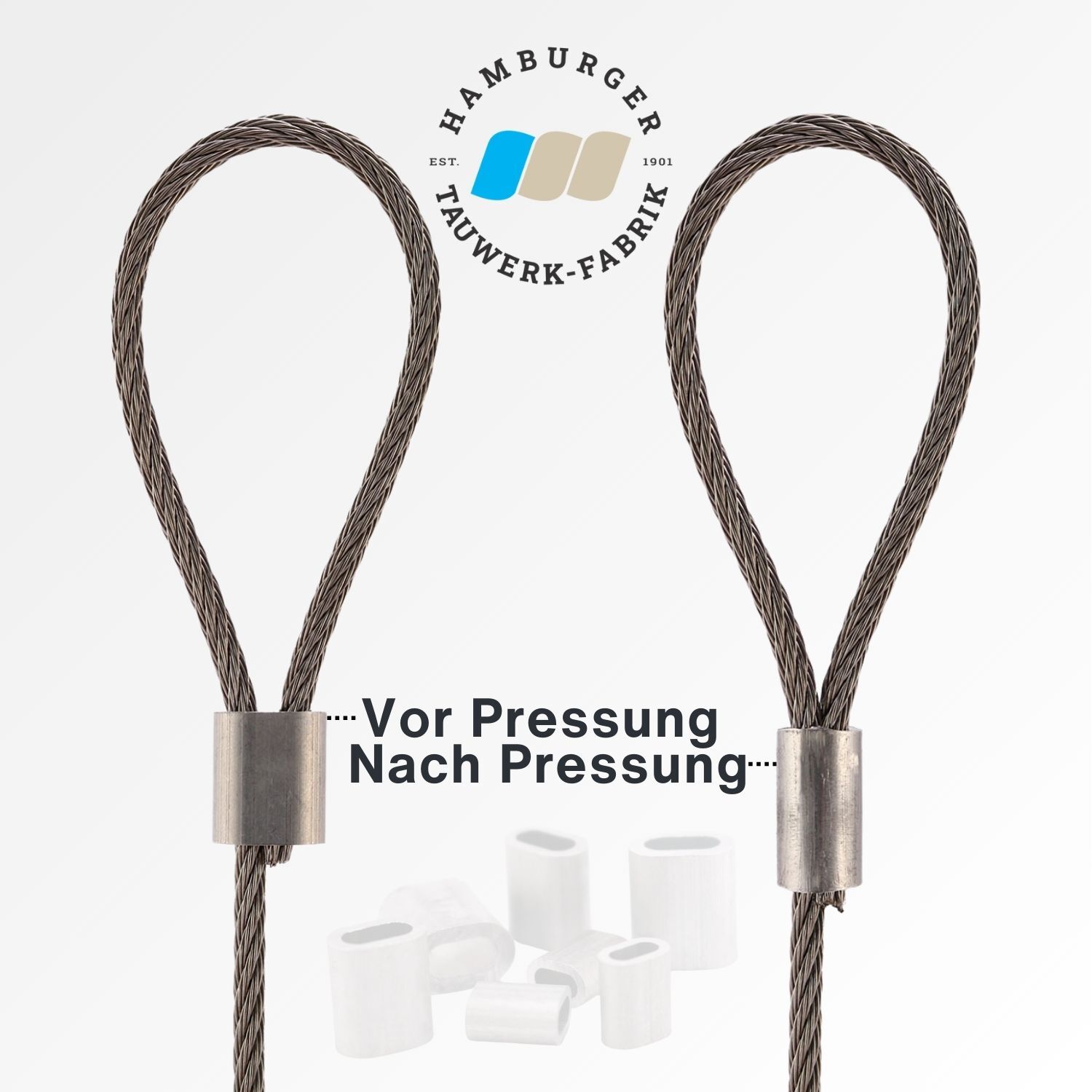 Aluminium Pressklemmen für 1,0 - 10mm Drahtseil Aluminium Pressklemmen für 1,0 - 10mm Drahtseil