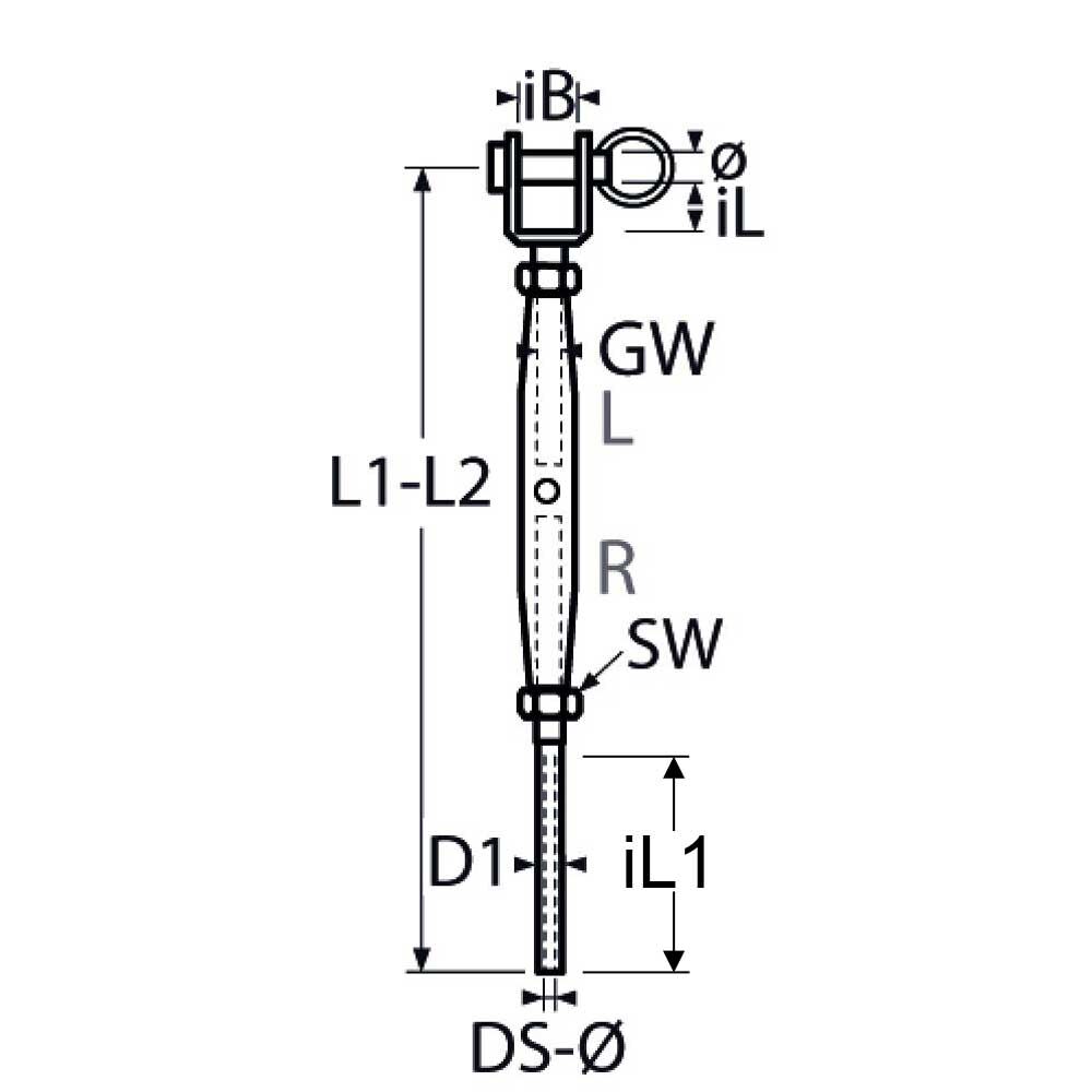 WantenspannerSkizze Shroud Tensioner / Turnbuckle - Fork Terminal / M5 - M20