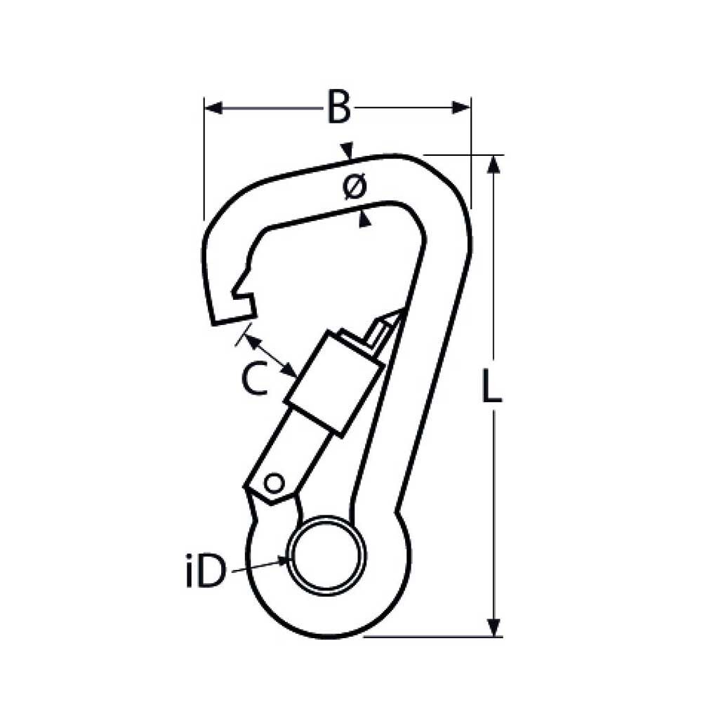 TZKarabinerasymmetrisch Karabinerhaken asym. mit Sicherheitsmutter und Kausche 6,0 - 11mm, Edelstahl A4 - AISI 316