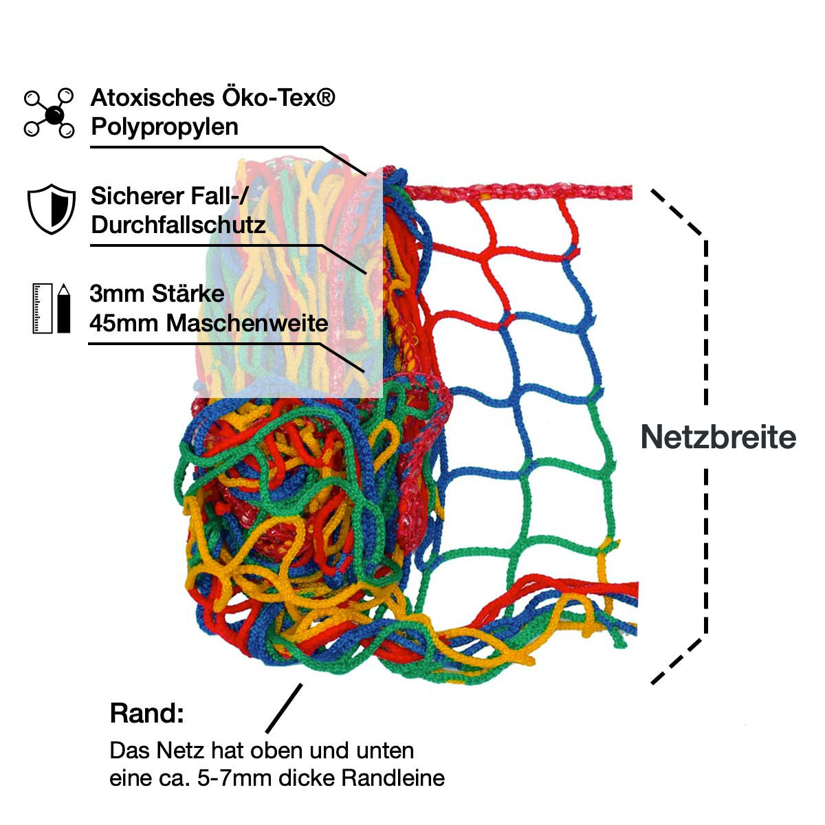 Universal Netz / Maschenweite 45mm / Breite 1,0mtr. / Bunt/farbig | Hamburger Tauwerk Fabrik – Beste Qualität seit 1901. Jetzt online kaufen
