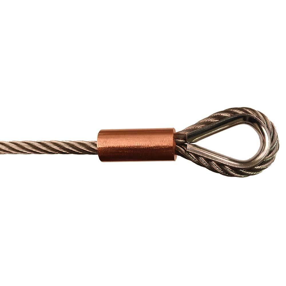 MitKausche Drahtseil mit Kausch, beidseitig aus Edelstahl in 1,5mm, 2,0mm, 2,5mm, 3,0mm, 4,0mm, 5,0mm, 6,0mm, 8,0mm, 10mm und 12mm Stärke.