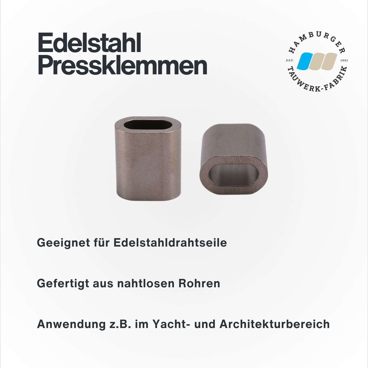 Edelstahl Pressklemmen V4A für 1,0 - 6mm Drahtseil