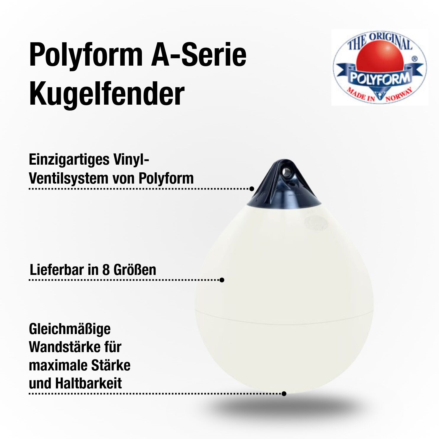 Polyform Kugelfender Typ A0 / 280mm x 210mm / Weiß | Hamburger Tauwerk Fabrik – Beste Qualität seit 1901. Jetzt online kaufen