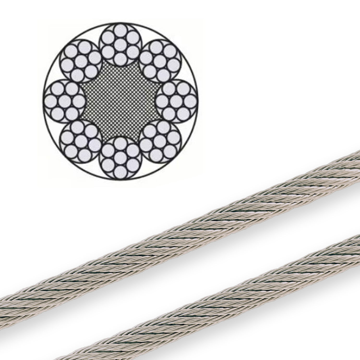 Stainless Steel Wire Rope 8x7+PPC - 8.0 - 10.0mm ø for Manure Removal Technology Stainless Steel Wire Rope 8x7+PPC - 8.0 - 10.0mm ø for Manure Removal Technology