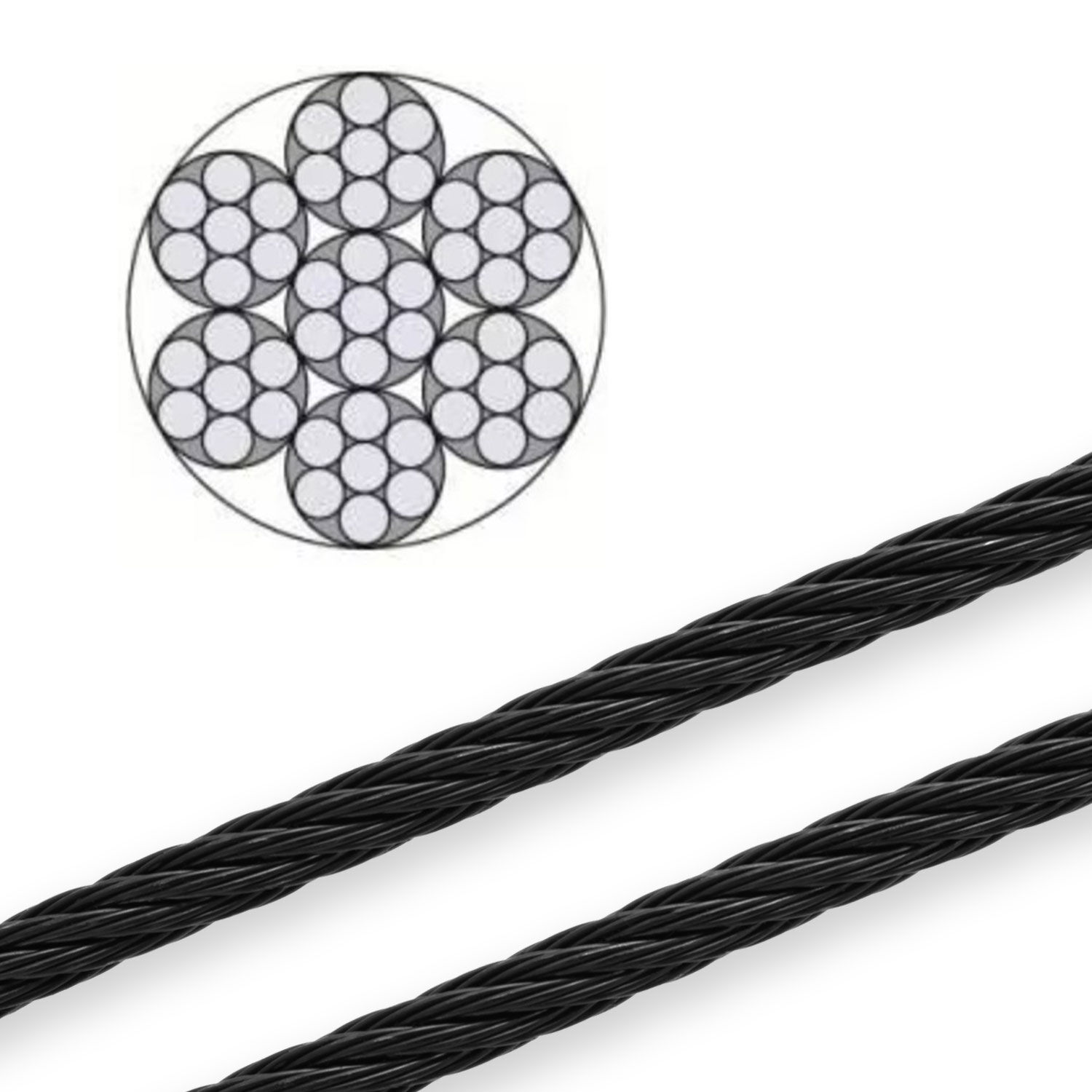 Edelstahl Drahtseil Schwarz 7x7 flexibel / 1,5mm - 6,0mm Edelstahl Drahtseil Schwarz 7x7 flexibel / 1,5mm - 6,0mm