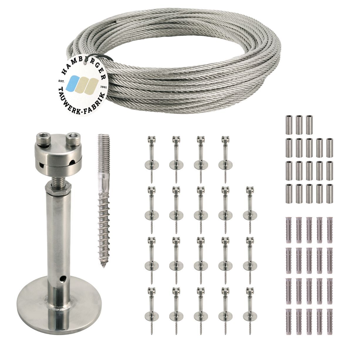 Ranksystem Exklusive 130mm Bausatz / 20 Wandhalter / 38,5m Drahtseil Ranksystem Exklusive 130mm Bausatz / 20 Wandhalter / 38,5m Drahtseil