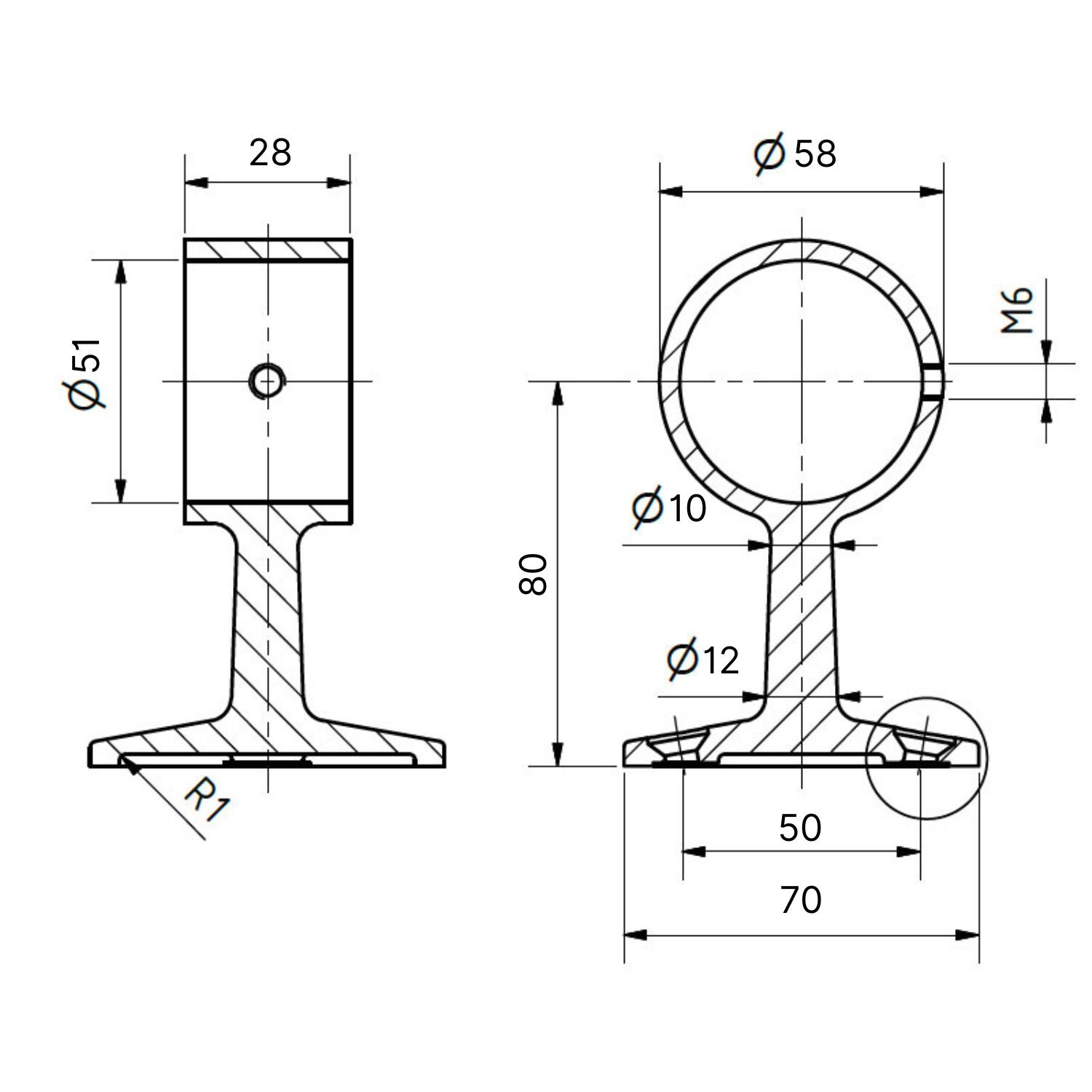 Seilträger / Seilhalter - Edelstahl-Design für 50mm Handlaufseil | Hamburger Tauwerk Fabrik – Beste Qualität seit 1901. Jetzt online kaufen