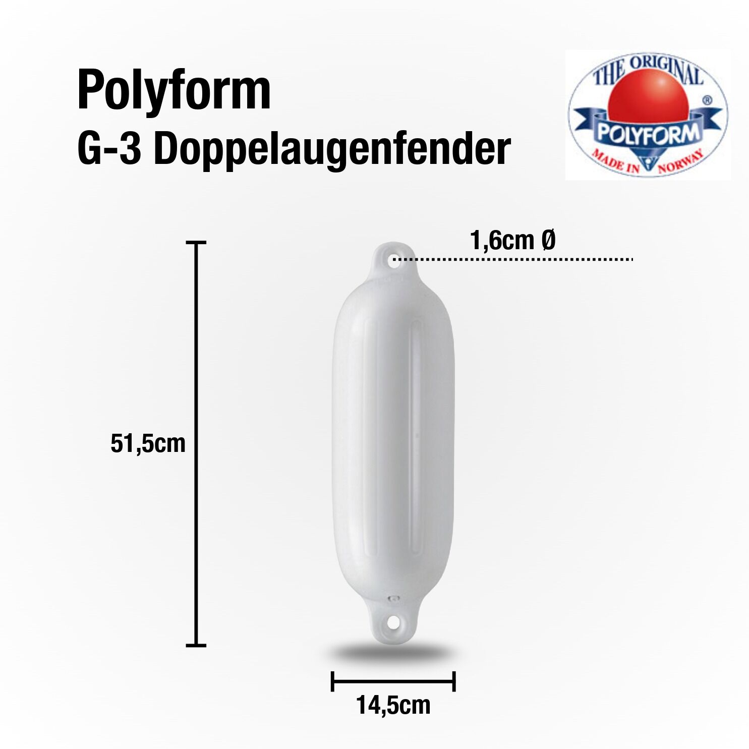Polyform Fender Typ G-3 / 515mm x 145mm / Weiß