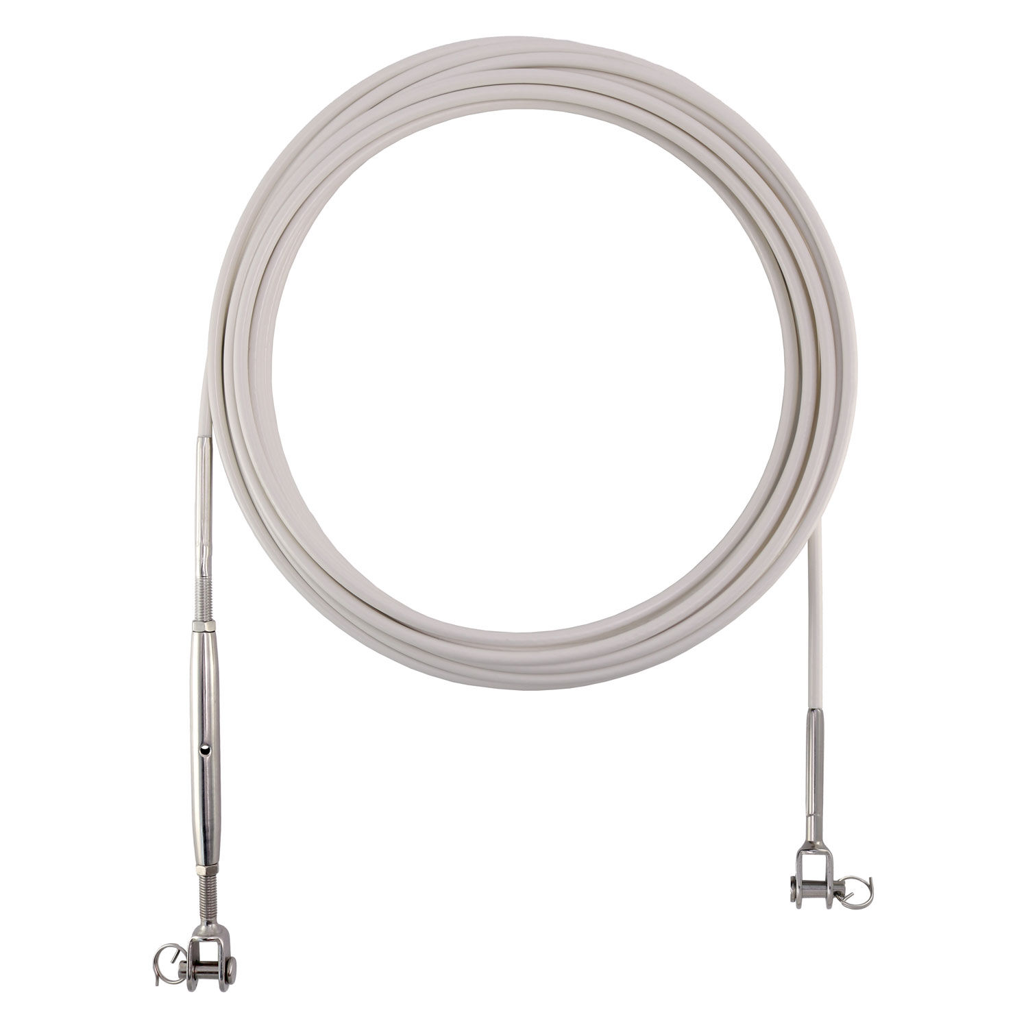Relingsdraht Edelstahl 4 mm / 6 mm PVC-Weiß ummantelt mit Wantenspanner - Gabelterminal Relingsdraht Edelstahl 4 mm / 6 mm PVC-Weiß ummantelt mit Wantenspanner - Gabelterminal