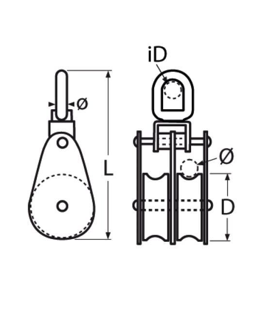 Edelstahl Block mit Rolle / Doppelrolle mit Wirbel Edelstahl Block mit Rolle / Doppelrolle mit Wirbel