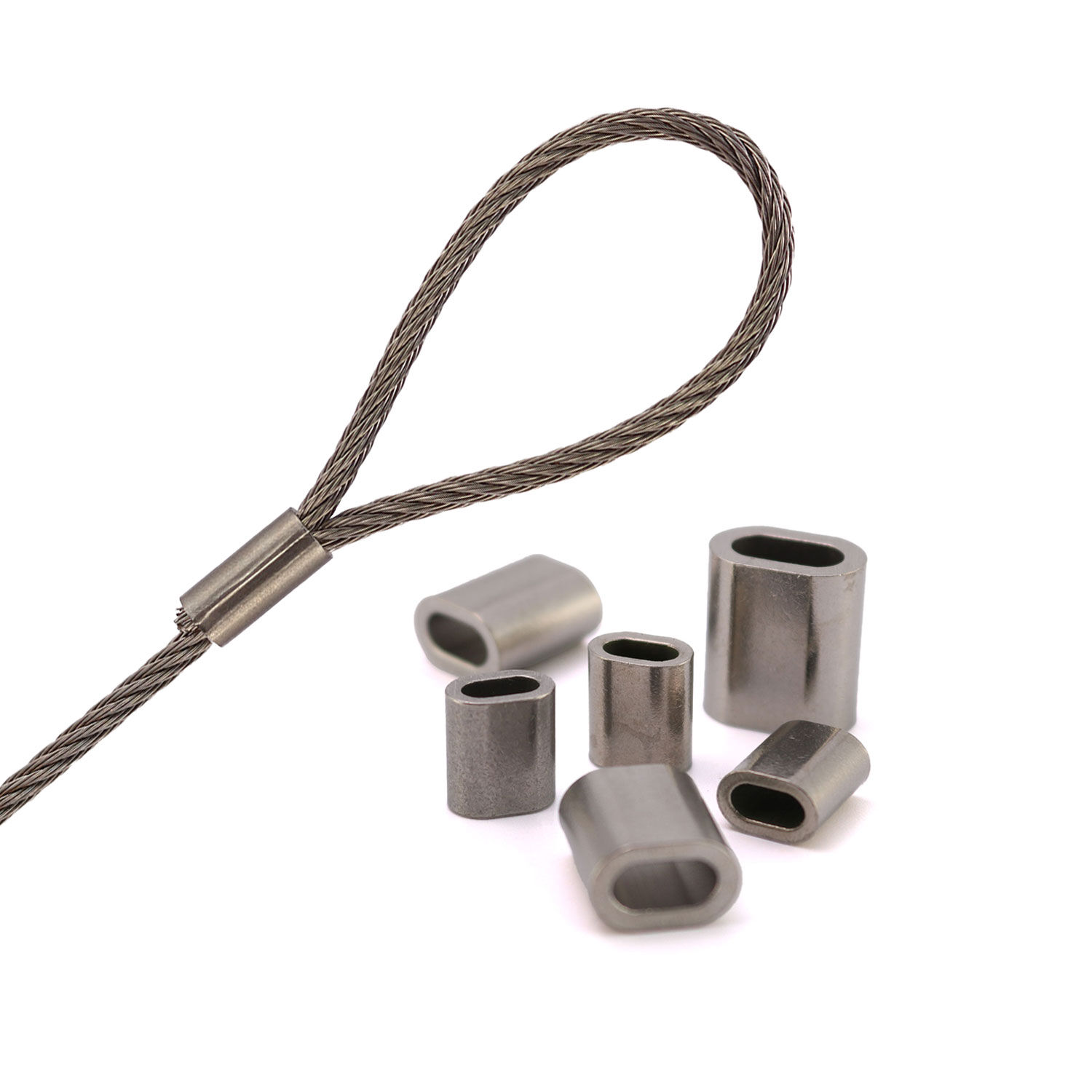 Stainless Steel Press Clamps V4A for 1.0 - 6 mm Wire Rope Stainless Steel Press Clamps V4A for 1.0 - 6 mm Wire Rope