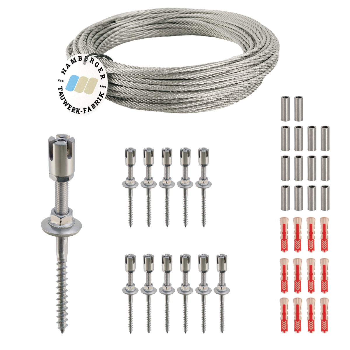 Ranksystem 50mm Bausatz / 12 Wandhalter / 20m Drahtseil Ranksystem 50mm Bausatz / 12 Wandhalter / 20m Drahtseil