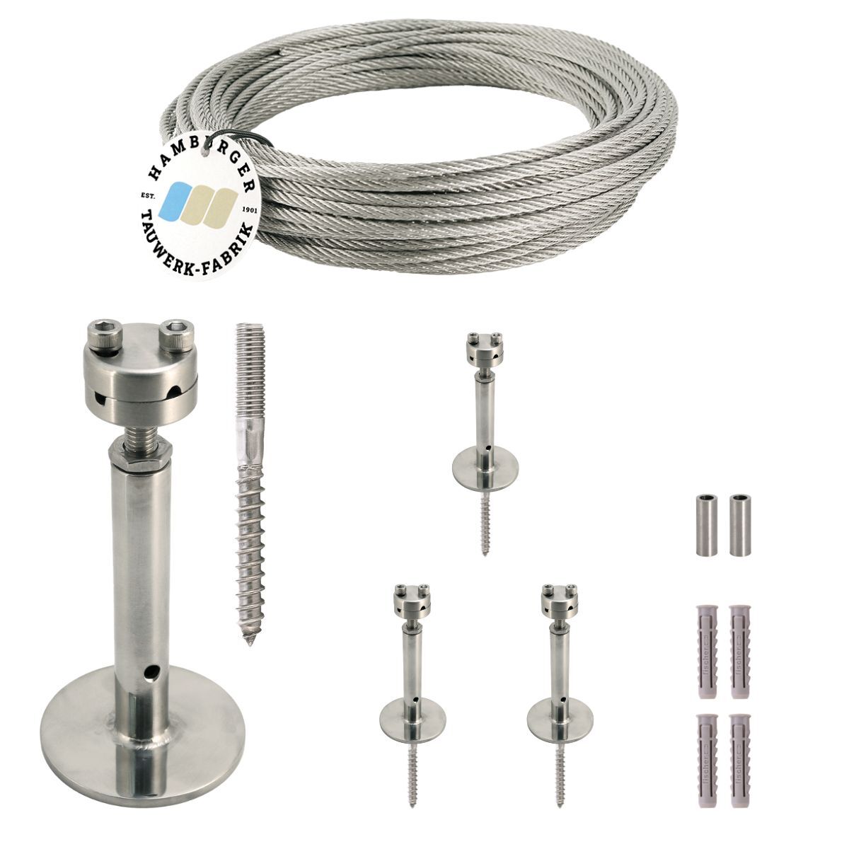 Ranksystem Exklusive 130mm Bausatz / 4 Wandhalter / 6,5m Drahtseil Ranksystem Exklusive 130mm Bausatz / 4 Wandhalter / 6,5m Drahtseil