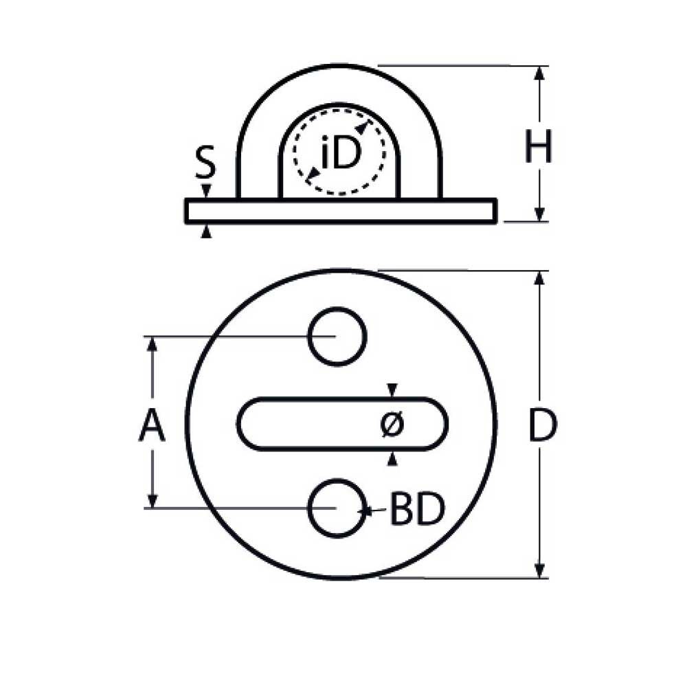 TZWandaugemitGrundplatterund Wandauge mit Grundplatte rund 5,0 - 8mm Bügel, Edelstahl A2 - AISI 304