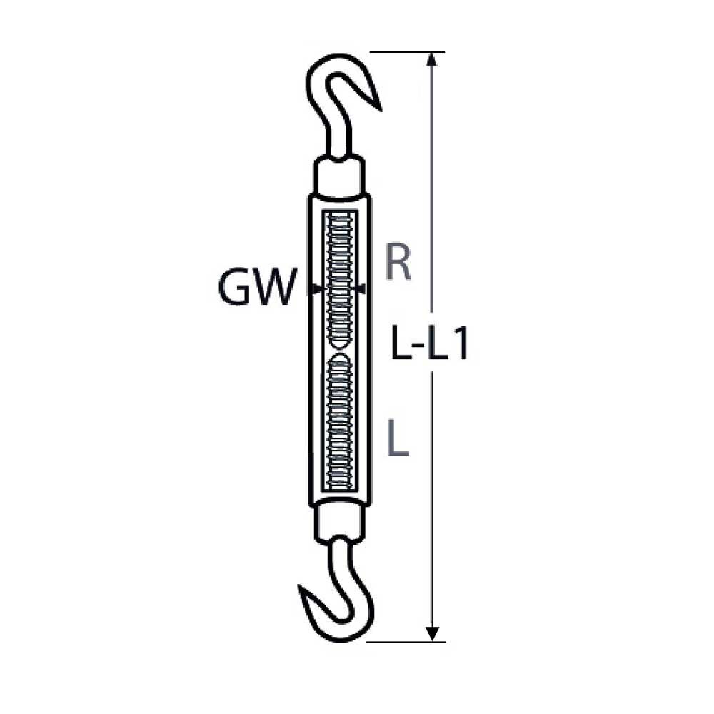 Spannschraube Technische Zeichnung Spannschraube Edelstahl - Haken-Haken, PVD Schwarz, M5 - M10