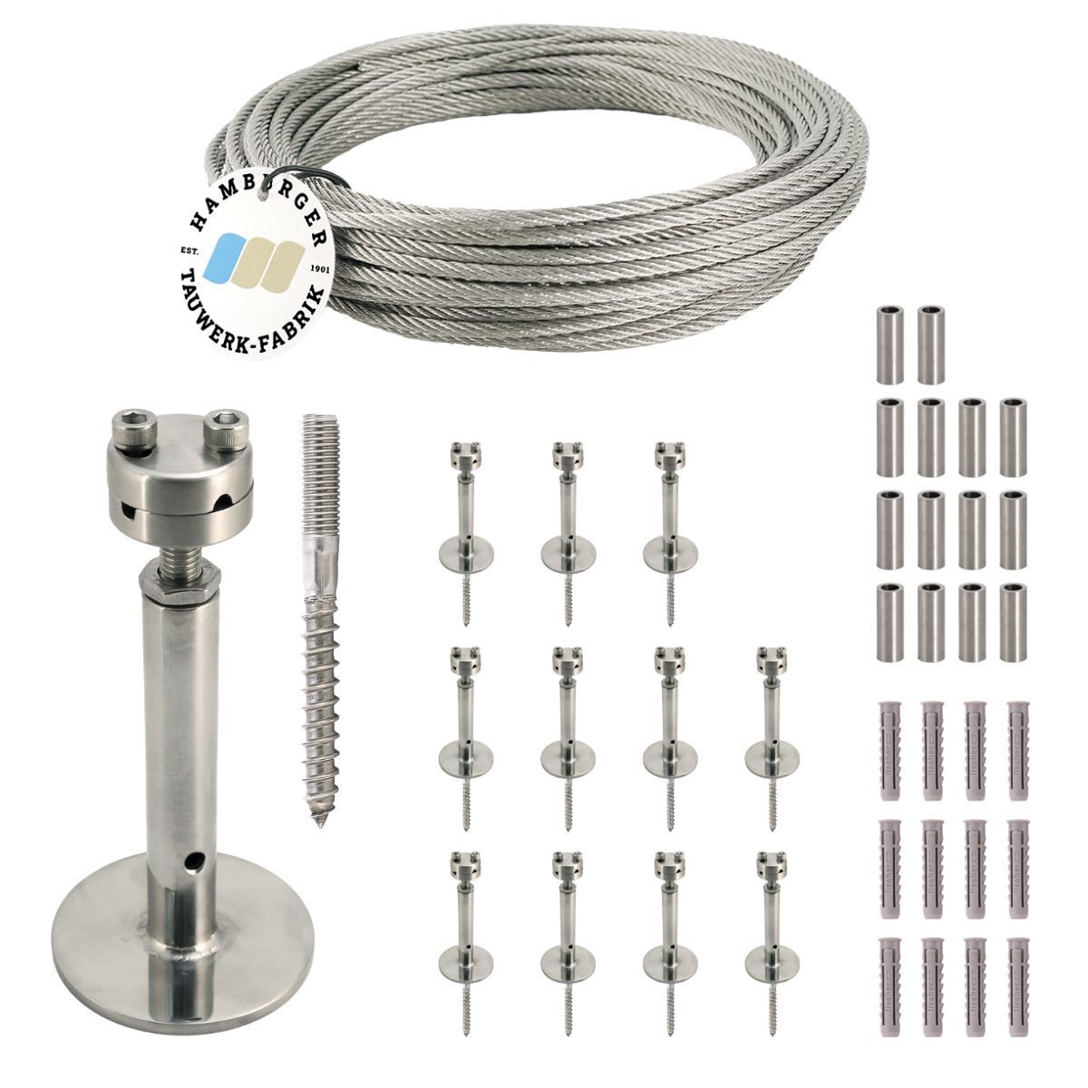 Ranksystem Exklusive 130mm Bausatz / 12 Wandhalter / 22,5m Drahtseil Ranksystem Exklusive 130mm Bausatz / 12 Wandhalter / 22,5m Drahtseil