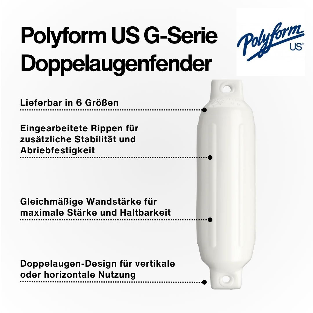 Polyform US Fender Typ G1 / 325mm x 89mm / Weiß aus der Hamburger Tauwerk Fabrik - Est. 1901 ✓ Made in Germany ✓ Top Qualität ➤ Jetzt kaufen!
