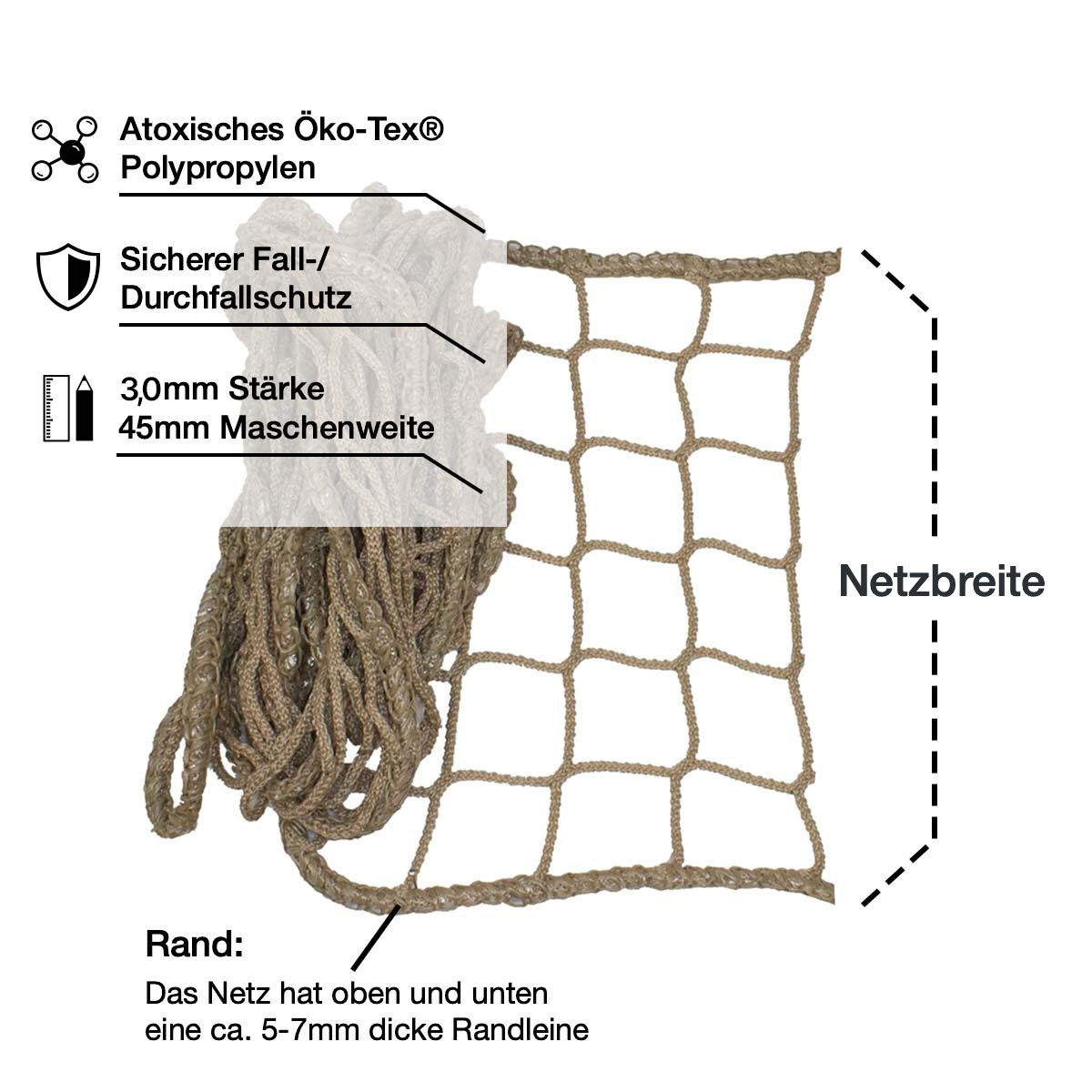 Universal Netz / Maschenweite 45mm / Breite 1,5mtr. / Naturfarben aus der Hamburger Tauwerk Fabrik - Est. 1901 ✓ Made in Germany ✓ Top Qualität ➤ Jetzt kaufen!