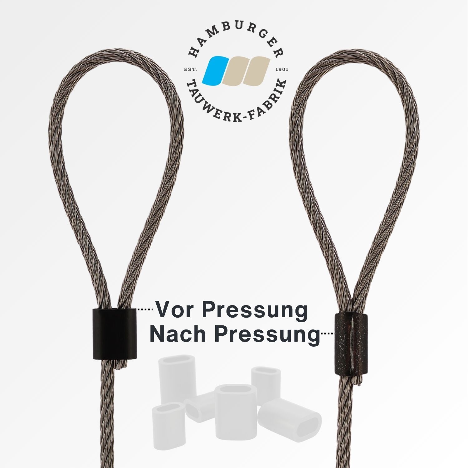 Aluminium Pressklemmen für 1,5 - 5,0mm Drahtseil, PVD Schwarz