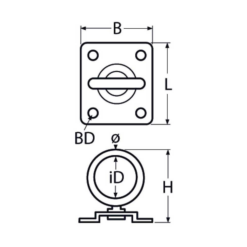 TZAugplattemitWirbel Augplatte mit Wirbel 5,0 - 8mm Bügel, Edelstahl A4 - AISI 316