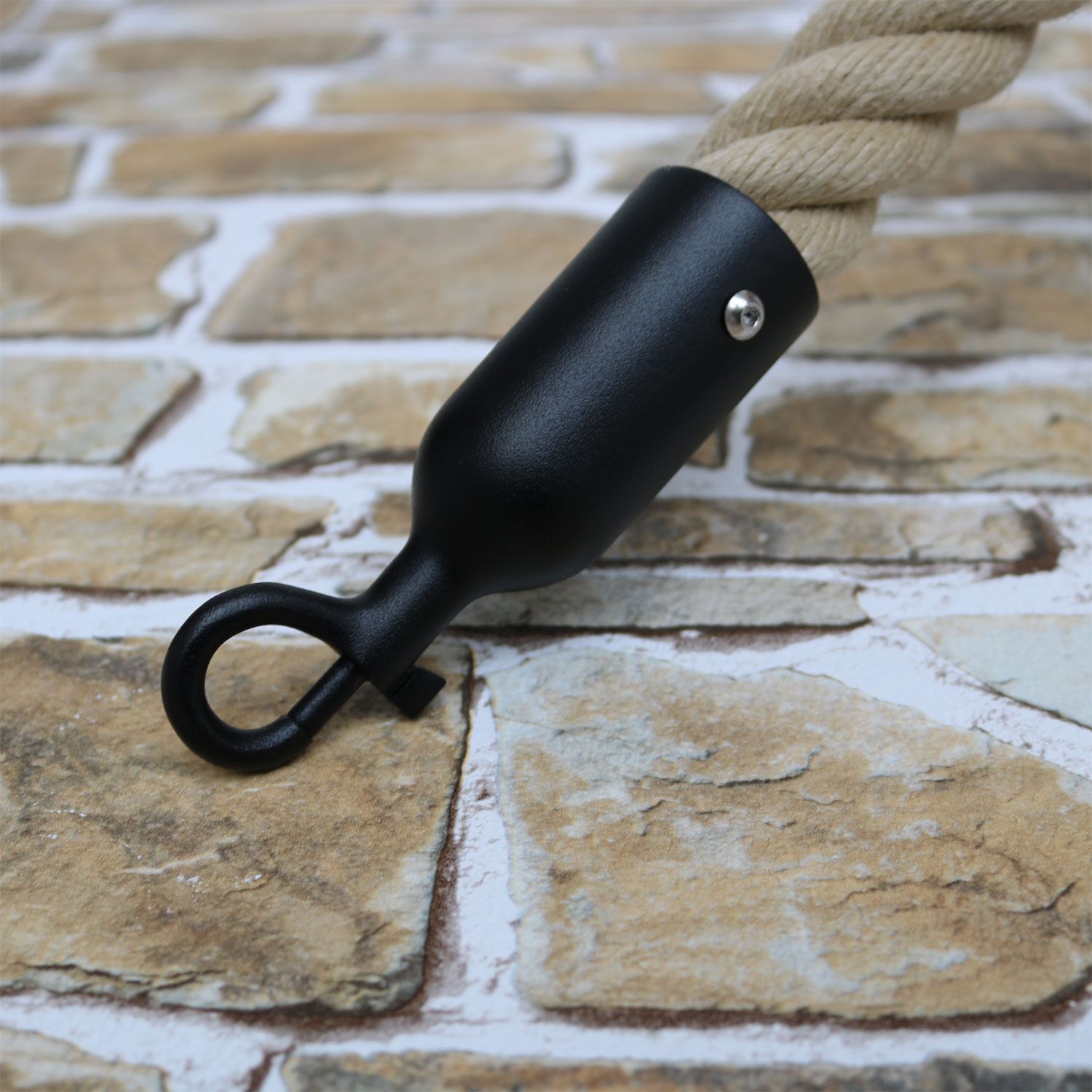 Seilendkappe mit Karabiner für 30mm Seil / Schwarz matt Seilendkappe mit Karabiner für 30mm Seil / Schwarz matt