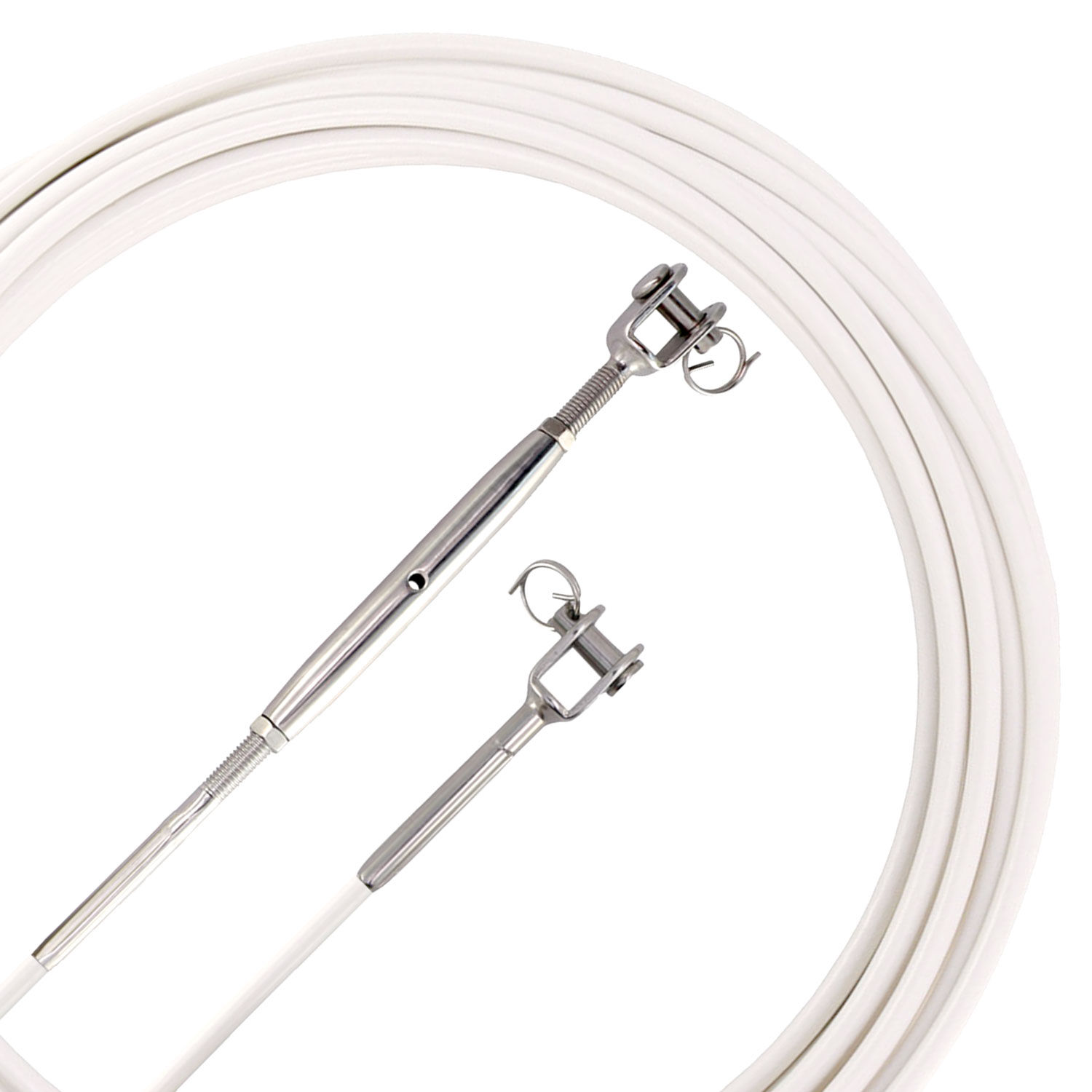 Relingsdraht Edelstahl 4 mm / 6 mm PVC-Weiß ummantelt mit Wantenspanner - Gabelterminal Relingsdraht Edelstahl 4 mm / 6 mm PVC-Weiß ummantelt mit Wantenspanner - Gabelterminal