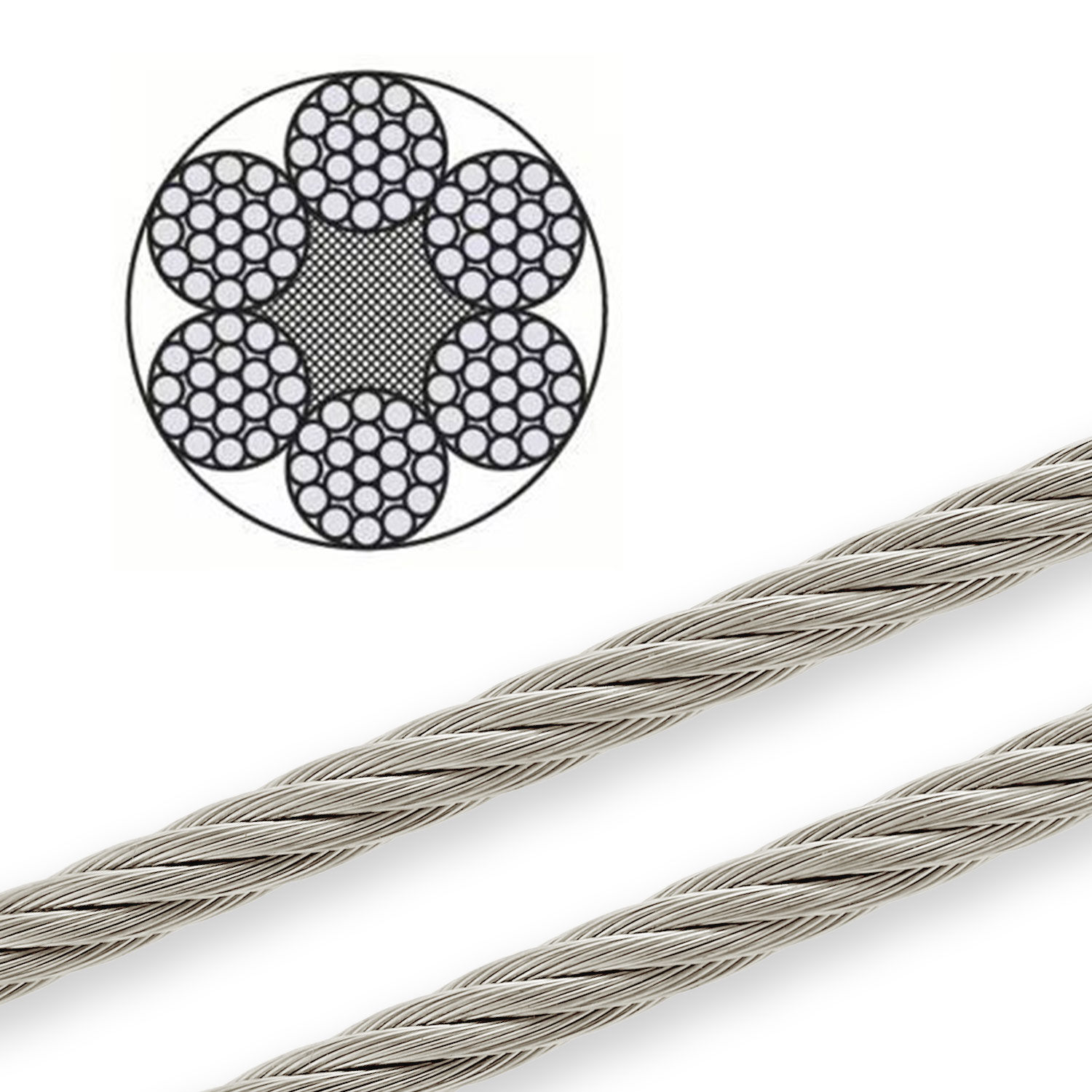 Edelstahl Drahtseil 6x19+PP - 8,0 - 10,0mm ø für Entmistungstechnik Edelstahl Drahtseil 6x19+PP - 8,0 - 10,0mm ø für Entmistungstechnik