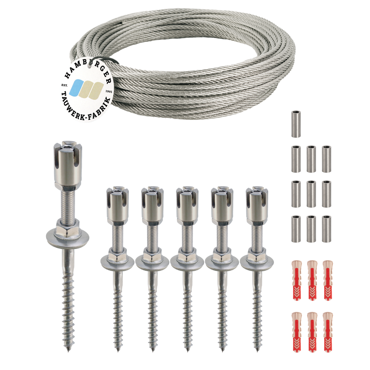 Ranksystem 50mm Bausatz / 6 Wandhalter / 10m Drahtseil Ranksystem 50mm Bausatz / 6 Wandhalter / 10m Drahtseil