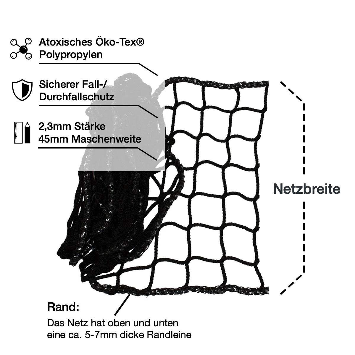 Universal Netz / Maschenweite 45mm / Breite 0,6mtr. / Schwarz | Hamburger Tauwerk Fabrik – Beste Qualität seit 1901. Jetzt online kaufen