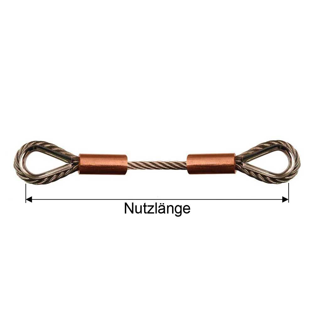 Drahtseil mit Kausch, beidseitig aus Edelstahl in 1,5mm, 2,0mm, 2,5mm, 3,0mm, 4,0mm, 5,0mm, 6,0mm, 8,0mm, 10mm und 12mm Stärke.