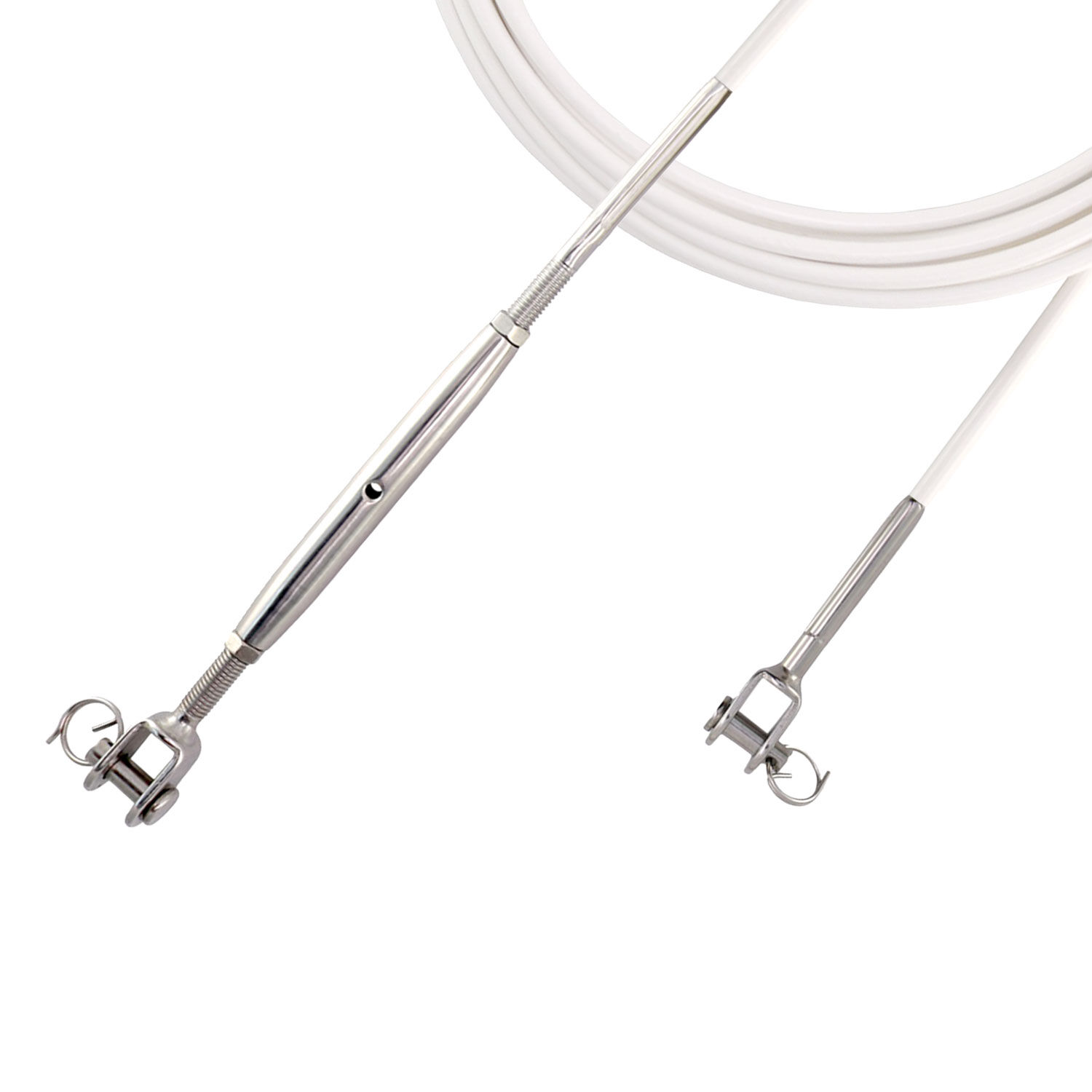 Relingsdraht Edelstahl 4 mm / 6 mm PVC-Weiß ummantelt mit Wantenspanner - Gabelterminal Relingsdraht Edelstahl 4 mm / 6 mm PVC-Weiß ummantelt mit Wantenspanner - Gabelterminal
