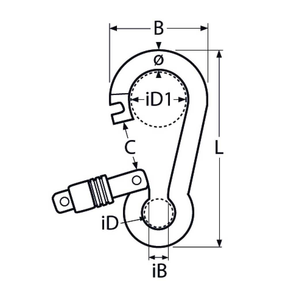 TZKarabinerhakenmitSpringverschluss Carbiner with Safety Hook 5.0 - 10mm, Stainless Steel A4 - AISI 316