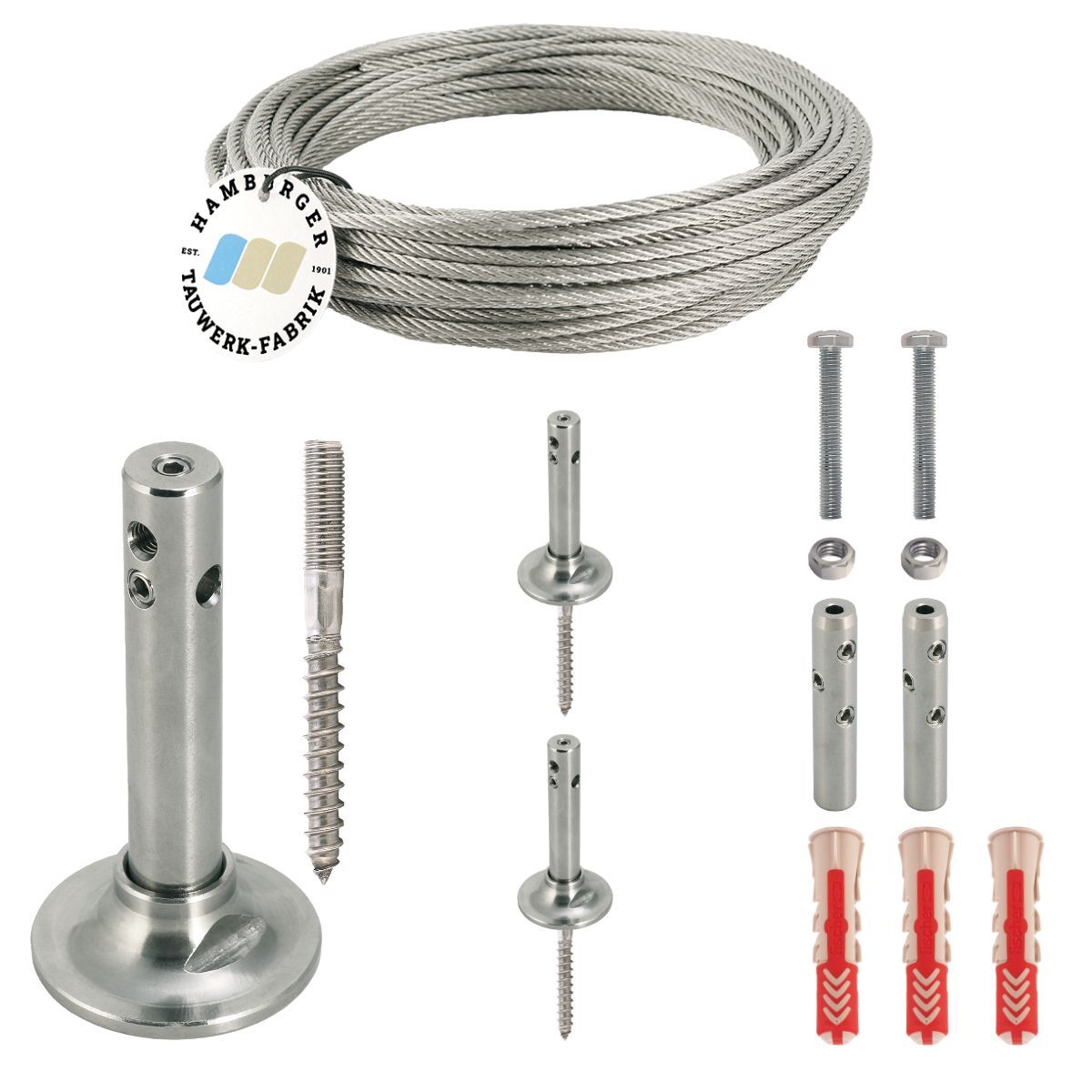 Ranksystem Exklusive 88mm / 3 Wandhalter / 4,5m Drahtseil Ranksystem Exklusive 88mm / 3 Wandhalter / 4,5m Drahtseil