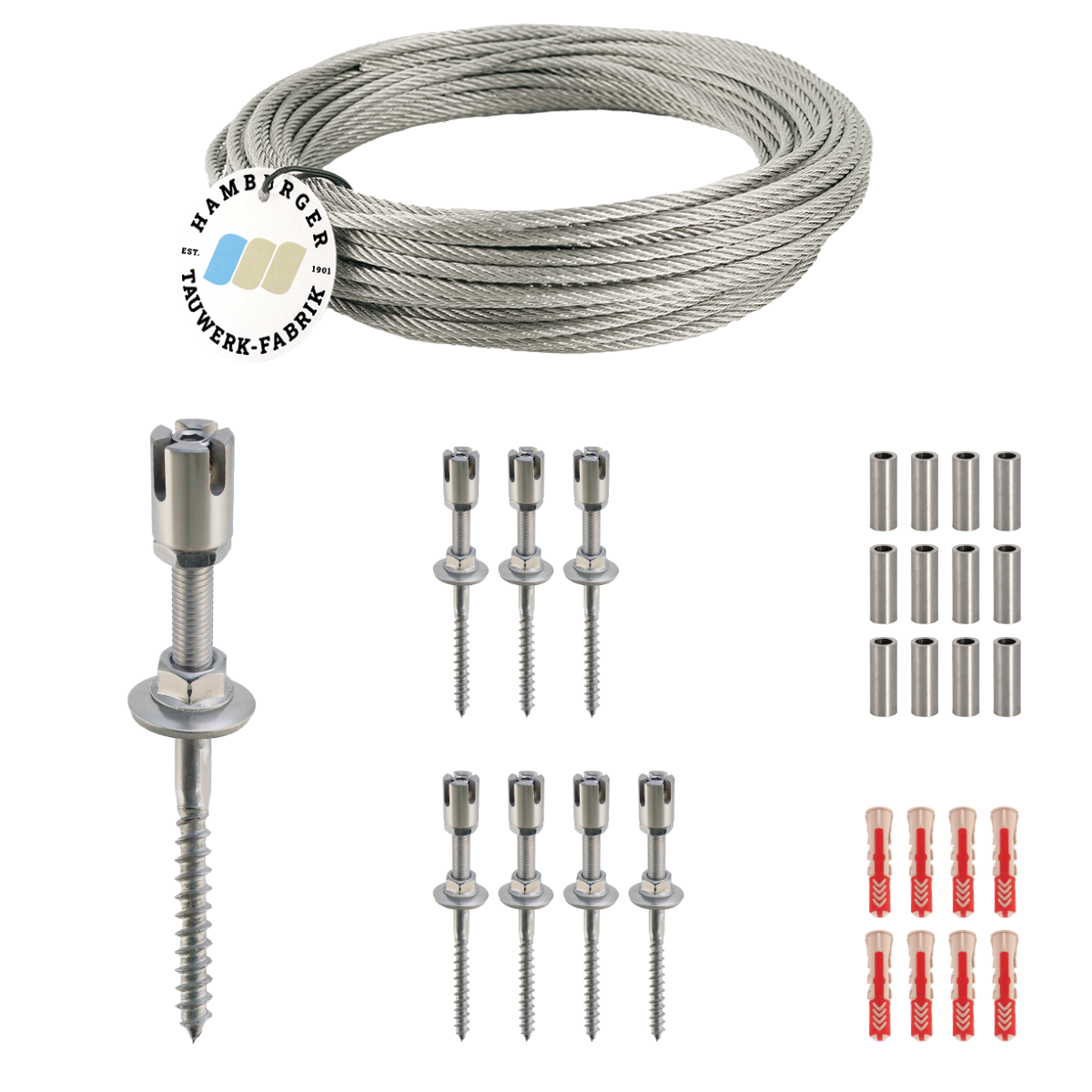 Ranksystem 50mm Bausatz / 8 Wandhalter / 10m Drahtseil Ranksystem 50mm Bausatz / 8 Wandhalter / 10m Drahtseil