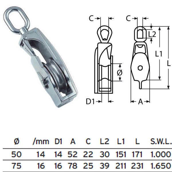 Edelstahl Klappblock mit Wirbel Edelstahl Klappblock mit Wirbel