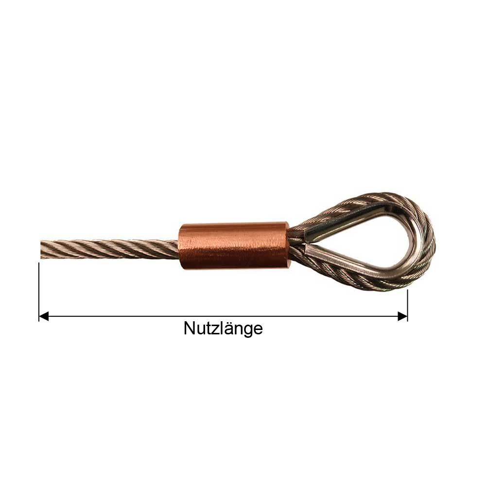 NUTZLaenge Stainless Steel Wire Rope - One-Sided with Thimble / Length as specified