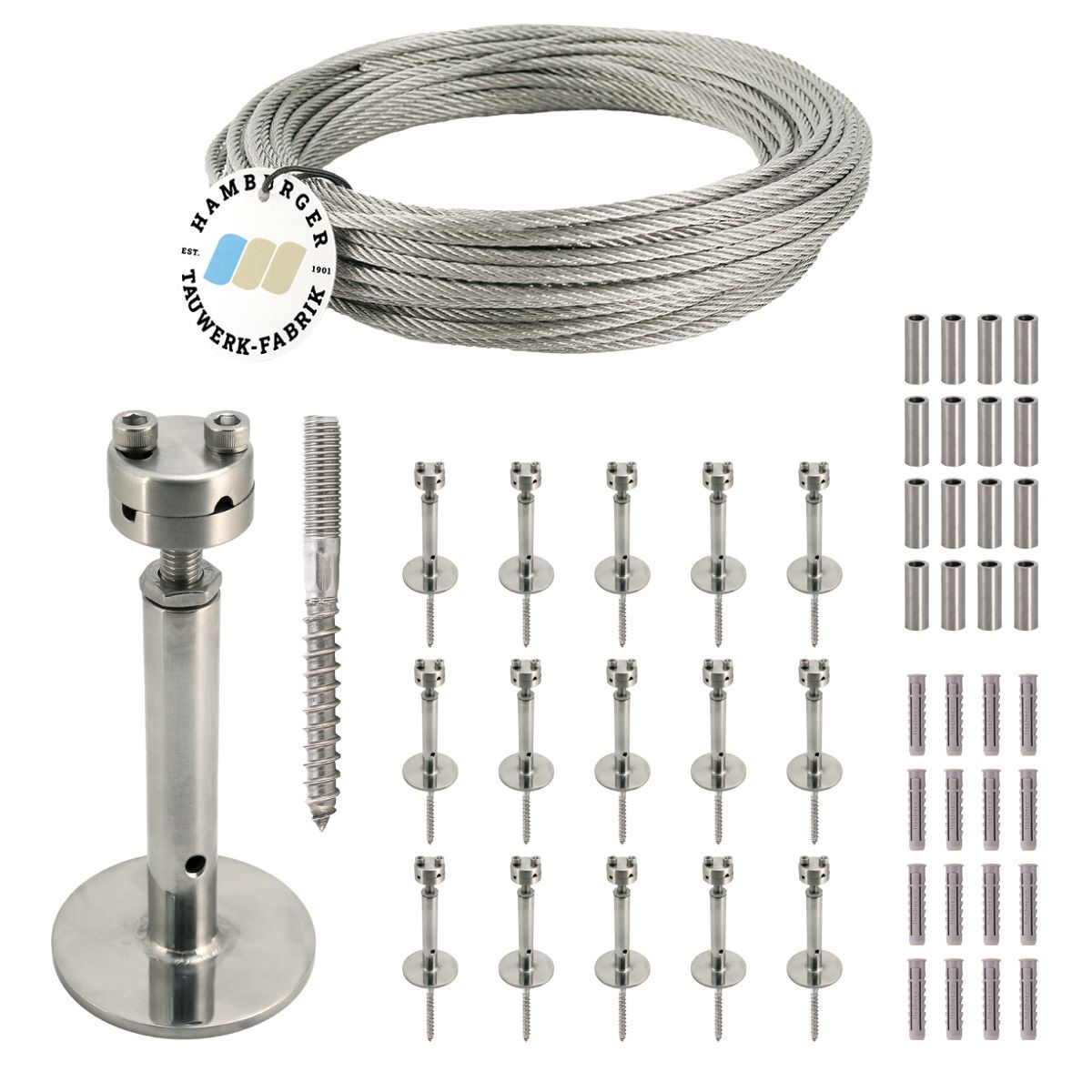 Ranksystem Exklusive 130mm Bausatz / 16 Wandhalter / 26,5m Drahtseil Ranksystem Exklusive 130mm Bausatz / 16 Wandhalter / 26,5m Drahtseil