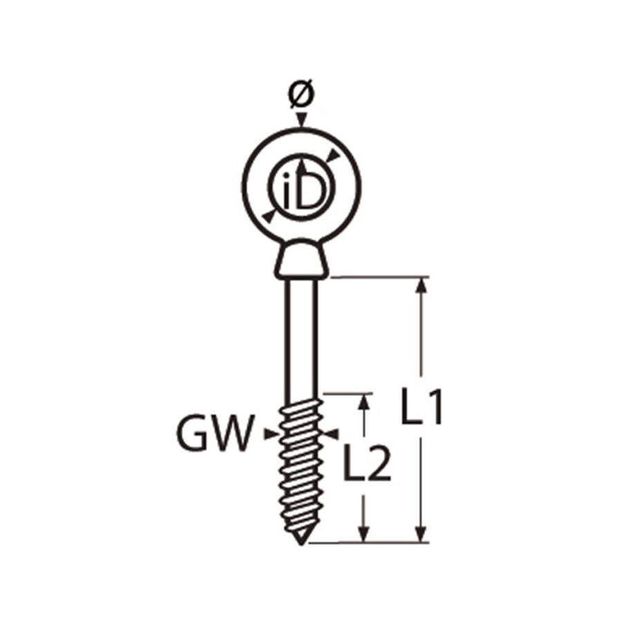 Augschraube mit Holzgewinde 5 - 12mm, Edelstahl A4 - AISI 316 Augschraube mit Holzgewinde 5 - 12mm, Edelstahl A4 - AISI 316