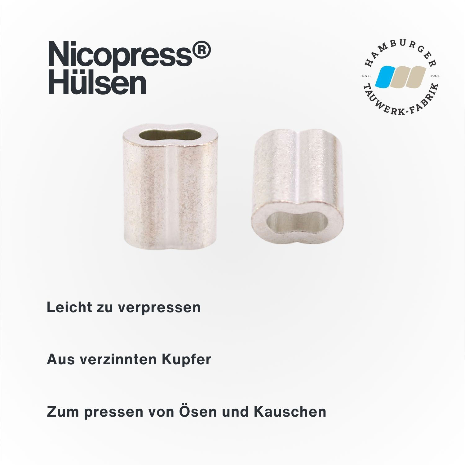 Nicopress® Hülsen/Pressklemmen - Made in USA - für 0,26 - 8,0mm Drahtseil Nicopress® Hülsen/Pressklemmen - Made in USA - für 0,26 - 8,0mm Drahtseil