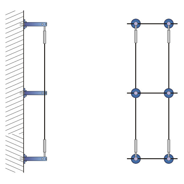 Ranksystem6Wandhalter Ranksystem Exklusive 88mm / 6 Wandhalter / 7,0m Drahtseil