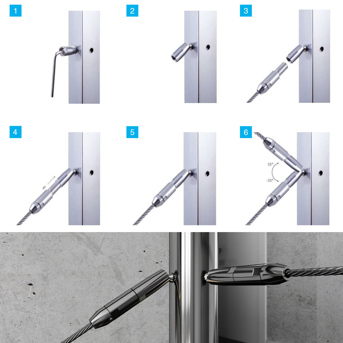 GK27 Gelenkspanner mit Schraubterminal für 5mm Drahtseil GK27 Gelenkspanner mit Schraubterminal für 5mm Drahtseil