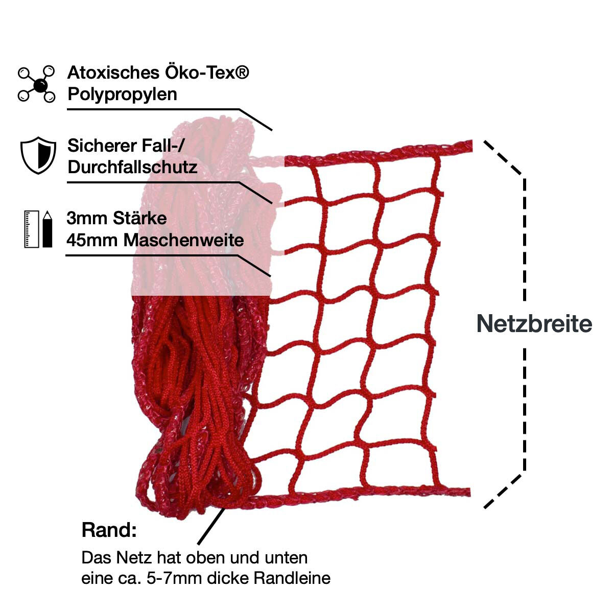 Universal Netz / Maschenweite 45mm / Breite 1,0mtr. / Rot Universal Netz / Maschenweite 45mm / Breite 1,0mtr. / Rot