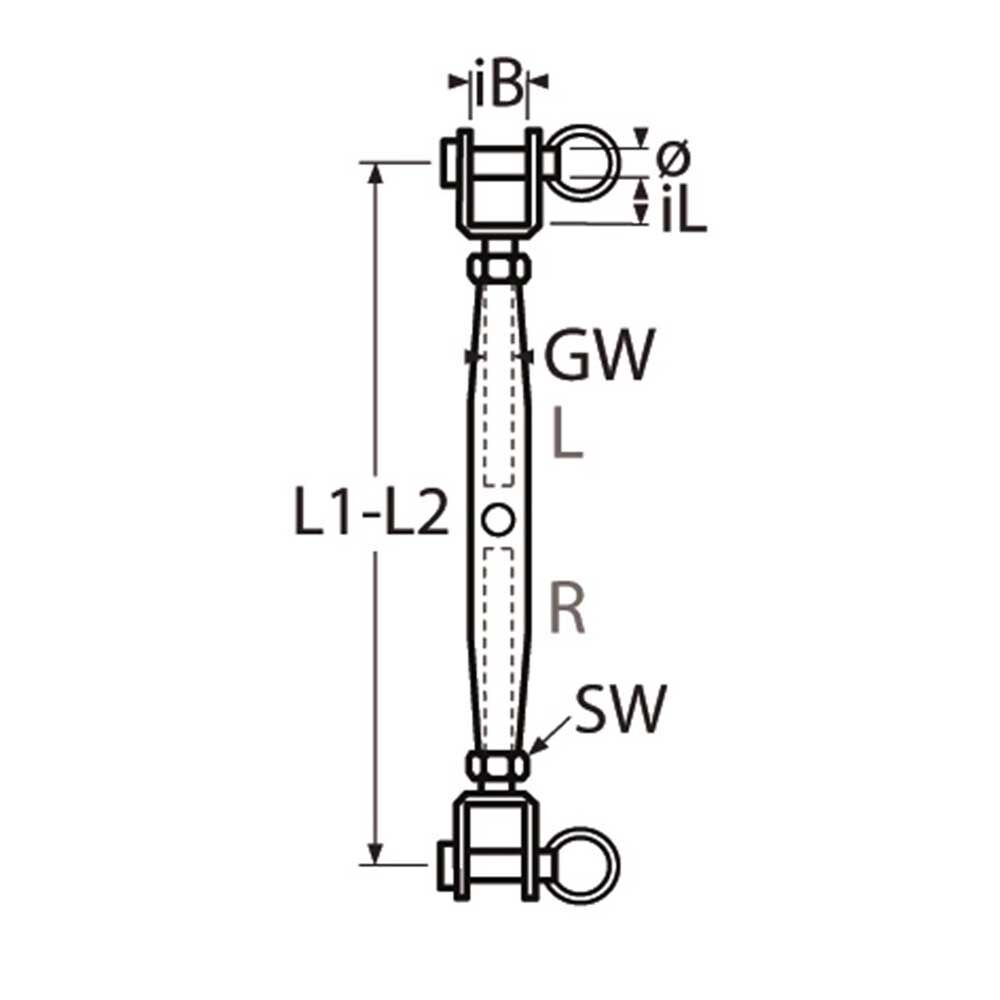 WantenspannerGabelGabelTZ Shroud Turnbuckle / Turnbuckle Stainless Steel - Fork-Fork / M4 - M20