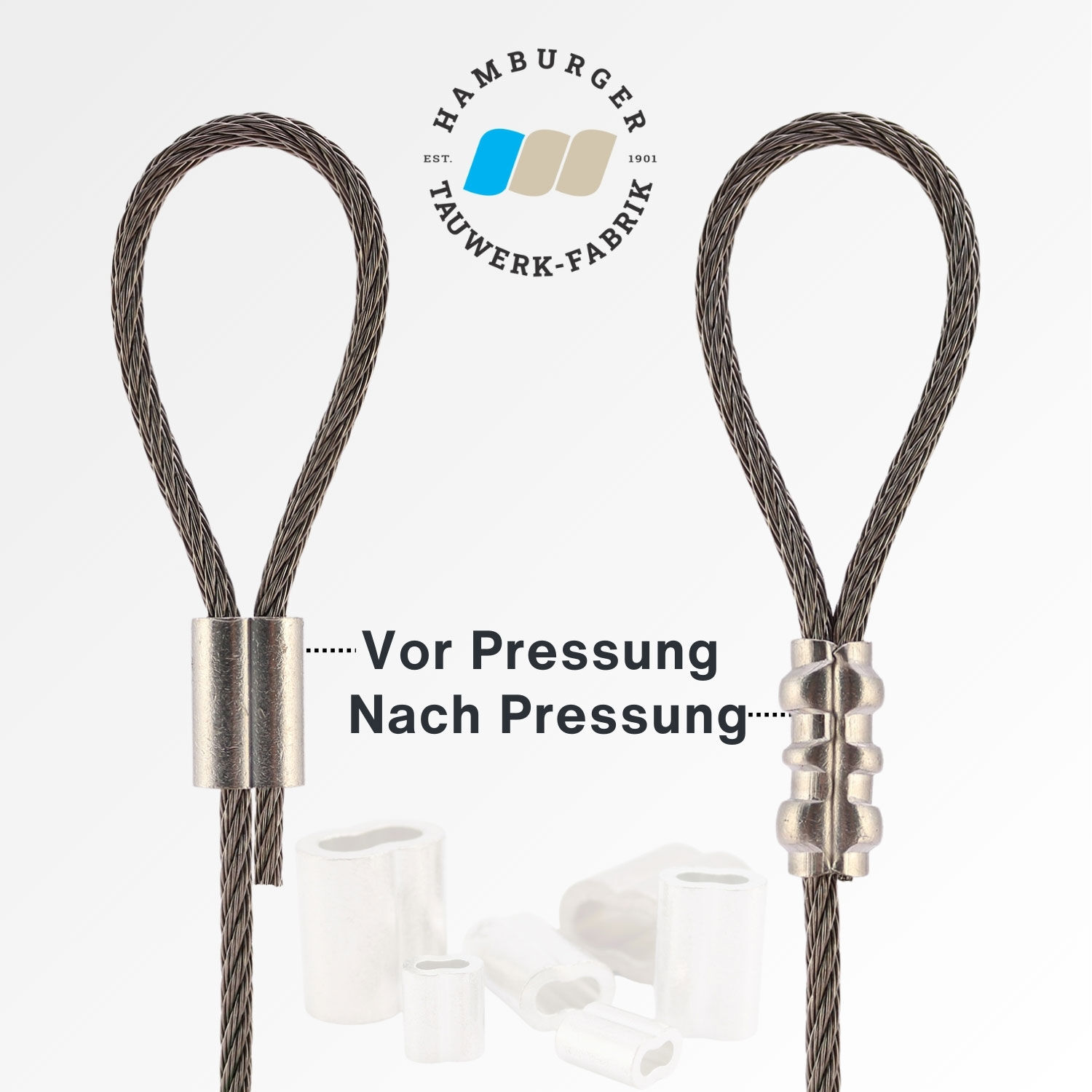 Nicopress® Hülsen 1,2-1,4mm / NP 28-11-B4 aus der Hamburger Tauwerk Fabrik - Est. 1901 ✓ Made in Germany ✓ Top Qualität ➤ Jetzt kaufen!