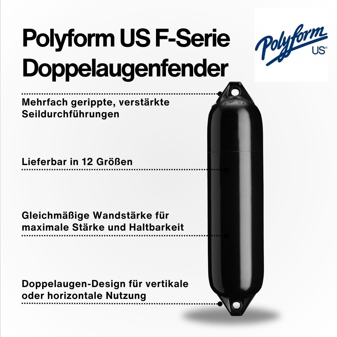 Polyform US Fender Typ F5 / 760mm x 330mm / Schwarz aus der Hamburger Tauwerk Fabrik - Est. 1901 ✓ Made in Germany ✓ Top Qualität ➤ Jetzt kaufen!