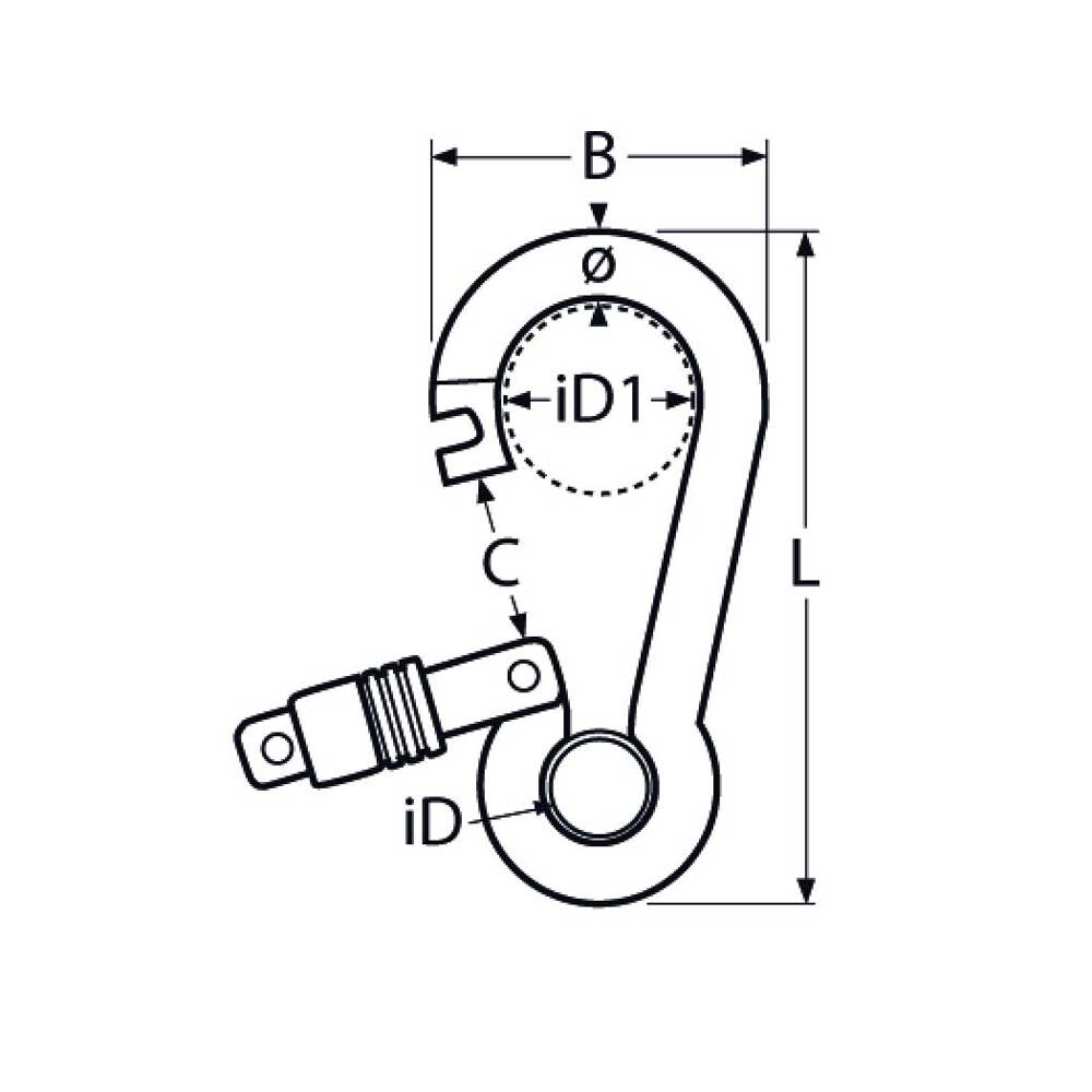 TZKarabinerhaken mit Springverschluss und Kausch Carbiner with Safety Hook and Thimble 5.0 - 10mm, Stainless Steel A4 - AISI 316