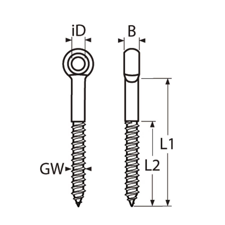 Augschraube mit Holzgewinde 6 - 12mm, Edelstahl A4 - AISI 316 Augschraube mit Holzgewinde 6 - 12mm, Edelstahl A4 - AISI 316