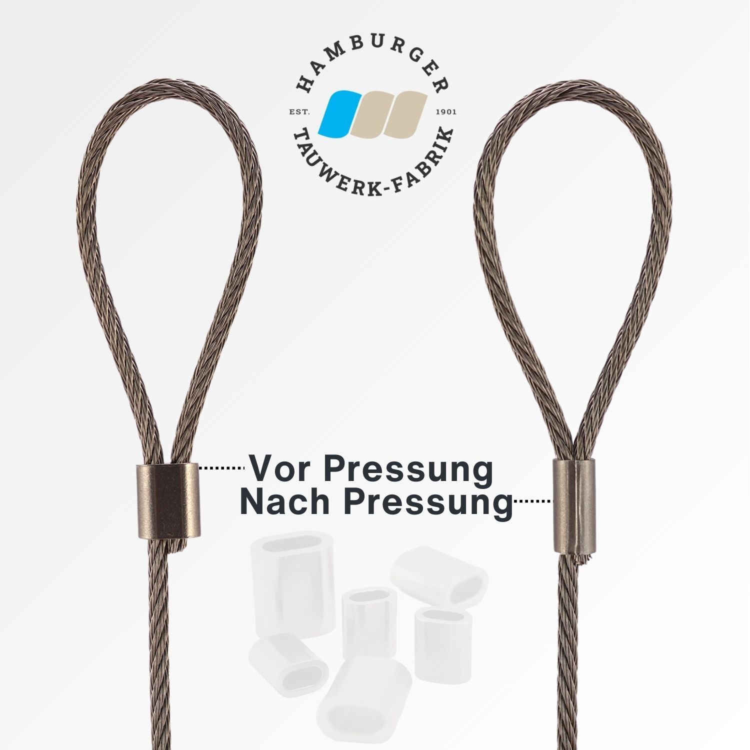 Stainless Steel Press Clamps V4A for 1.0 - 6 mm Wire Rope Stainless Steel Press Clamps V4A for 1.0 - 6 mm Wire Rope