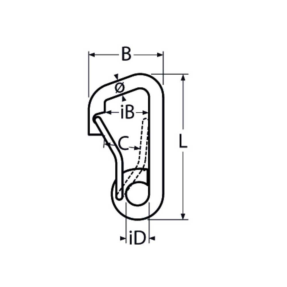 TZKarabinerhakenmitDrahtbügel Carbiner with Wire Shackle 6.0 - 16mm, Stainless Steel A4 - AISI 316