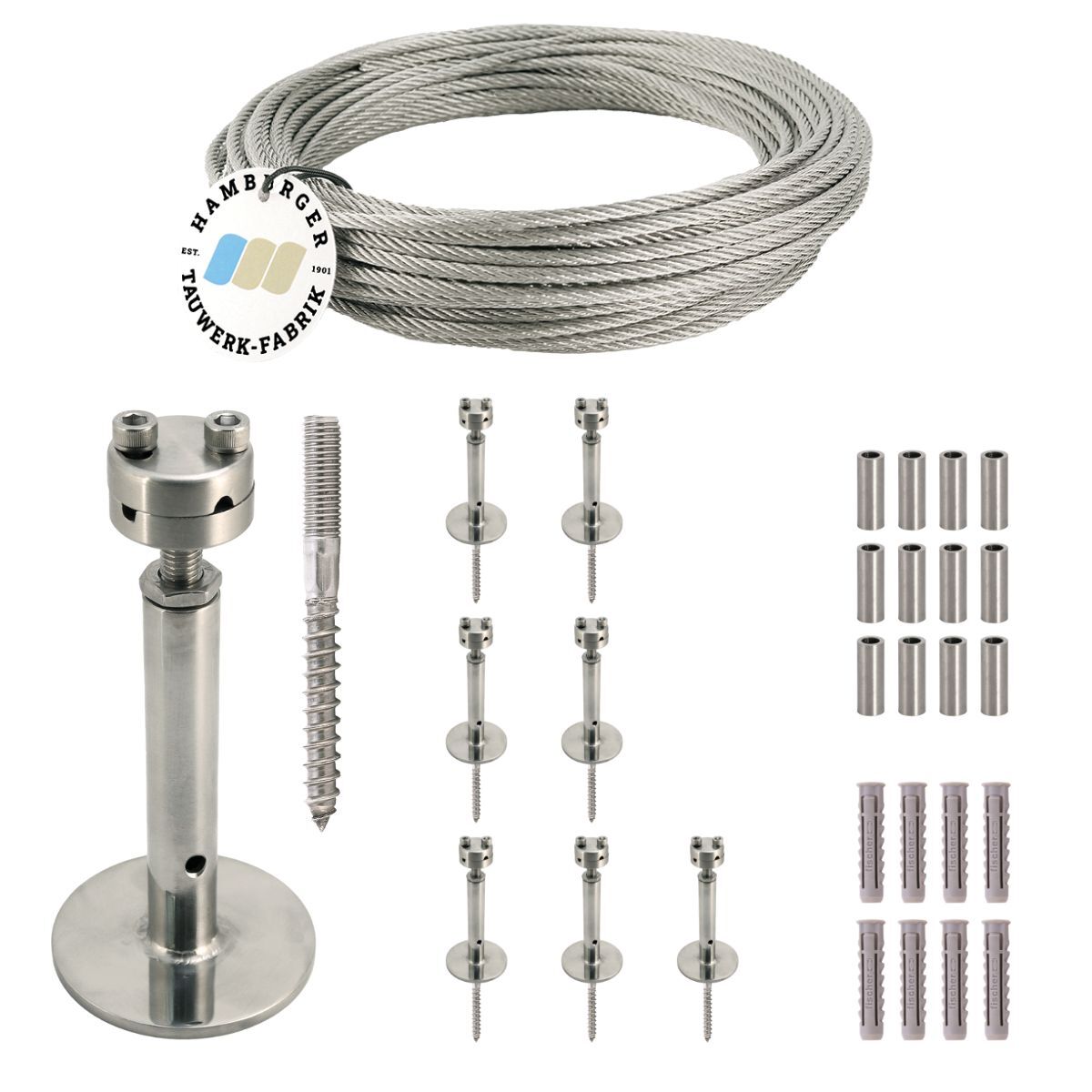 Ranksystem Exklusive 130mm Bausatz / 8 Wandhalter / 16,5m Drahtseil Ranksystem Exklusive 130mm Bausatz / 8 Wandhalter / 16,5m Drahtseil